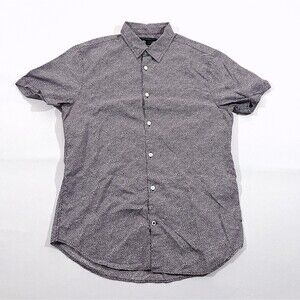 John Varvatos Shirt Mens Short Sleeve Purple Paisley Button Front Cotton AOP M